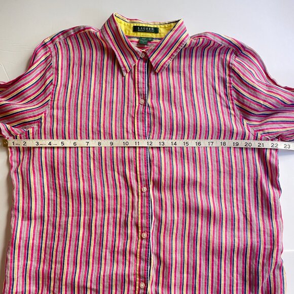 Lauren Ralph Lauren Blouse 100% Linen Multicolor Striped Long Sleeve Button Up - Picture 11 of 15